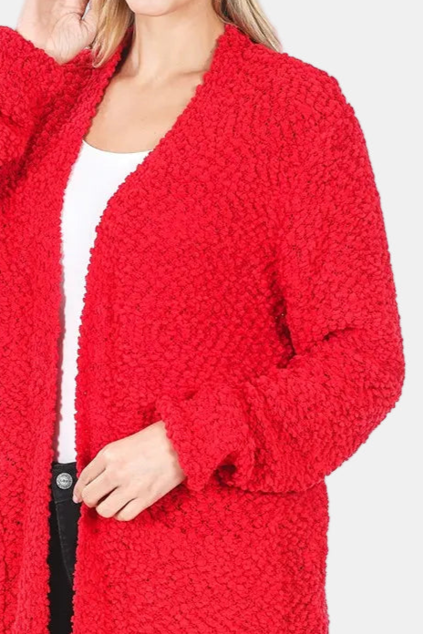 Long Sleeve Popcorn Sweater Cardigan with Pockets / RUBY