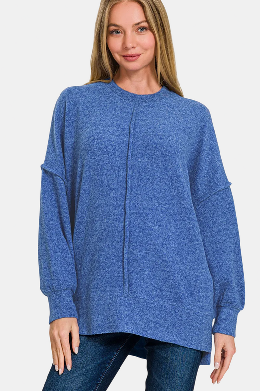 Brushed Melange Hacci Oversized Sweater / LT NAVY