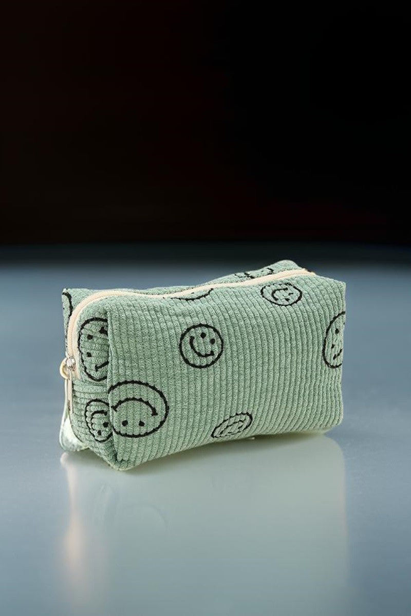 Smiley Face Corduroy Cosmetic Pouch Bag