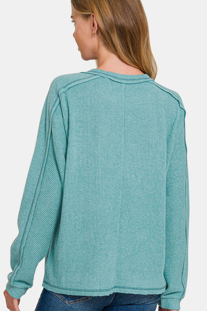 Brushed Ribbed Hacci Round Neck Sweater