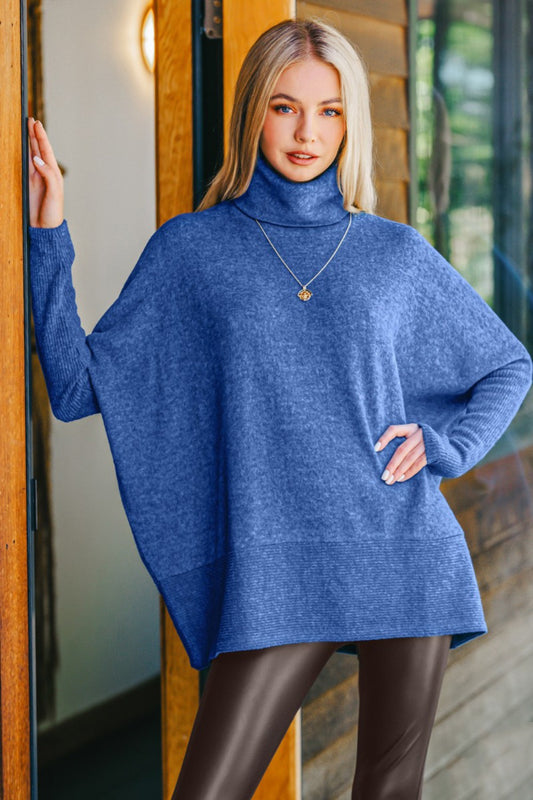 Brushed Melange Hacci Turtleneck Sweater / LT NAVY