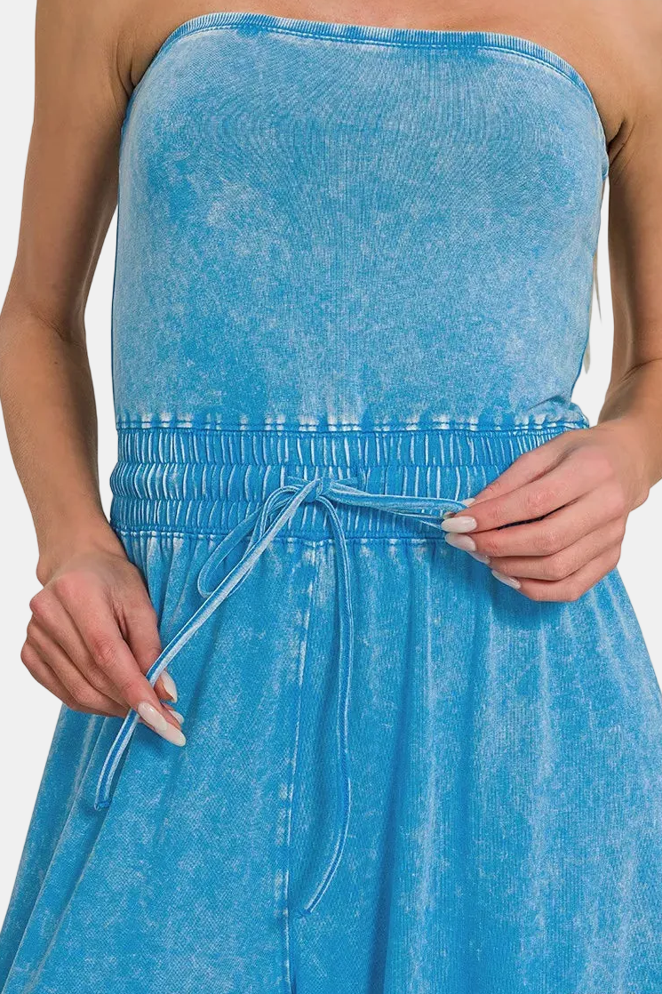 Acid Washed Strapless Tube Top Jumpsuit / SLEET