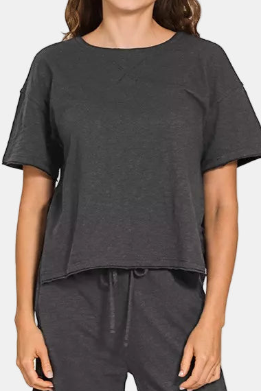 Cotton Slub Short Sleeve Tee & Pants Set / BLACK