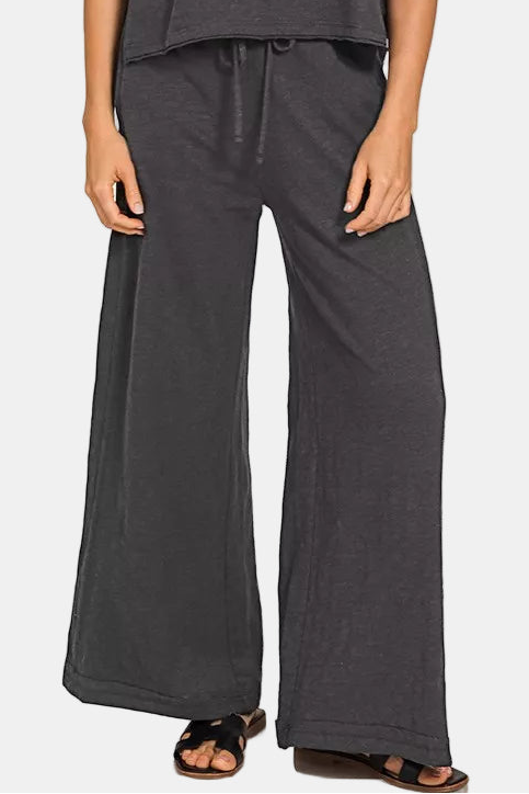 Cotton Slub Short Sleeve Tee & Pants Set / BLACK