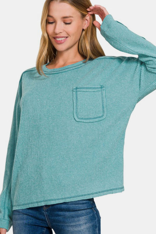 Brushed Ribbed Hacci Round Neck Sweater