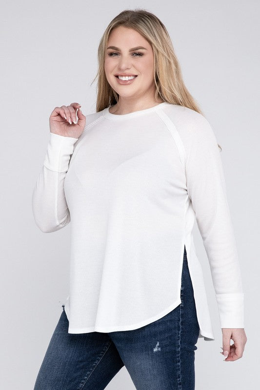 Plus Melange Baby Waffle Long Sleeve Top