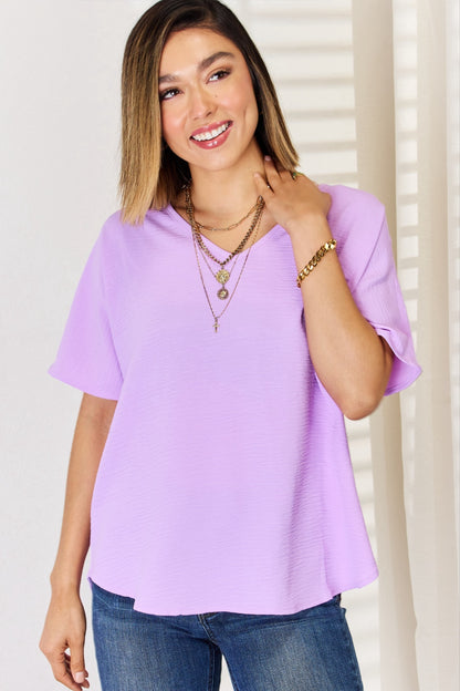 Woven Airflow V-Neck Short Sleeve Top