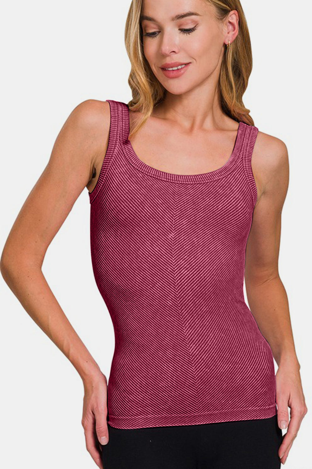 Stone Washed Ribbed Seamless Tank Top