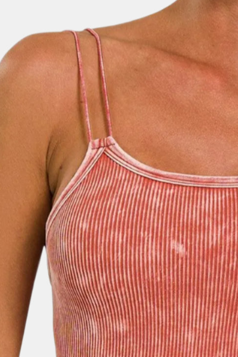 Washed Ribbed Seamless Double Strap Brami / RUST