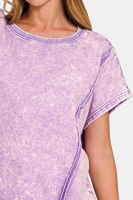 French Terry Acid Washed Hi-Low Top / LAVENDER