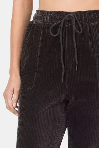 Corduroy Drawstring Cuffed Pants / BLACK