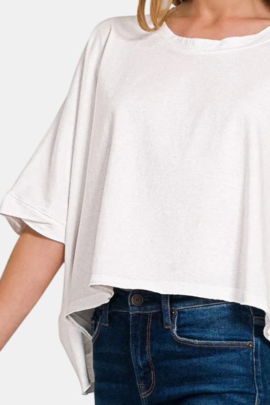 Premium Cotton Oversized Round Neck Box Tee / WHITE