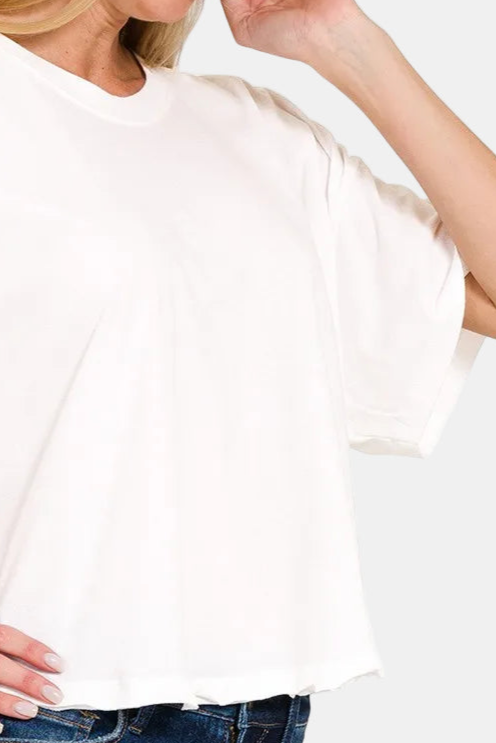 Cotton Round Neck Short Sleeve Top / WHITE
