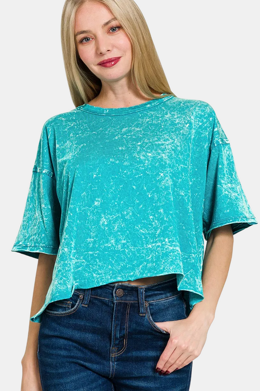 Acid Crinkle-Washed Oversized Tee / LT TEAL