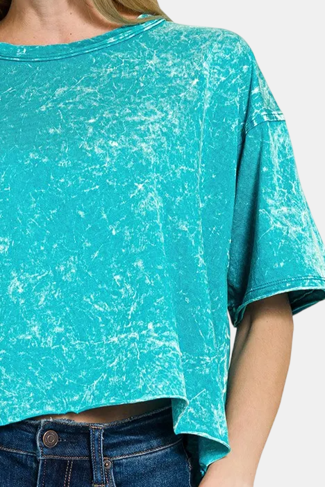 Acid Crinkle-Washed Oversized Tee / LT TEAL