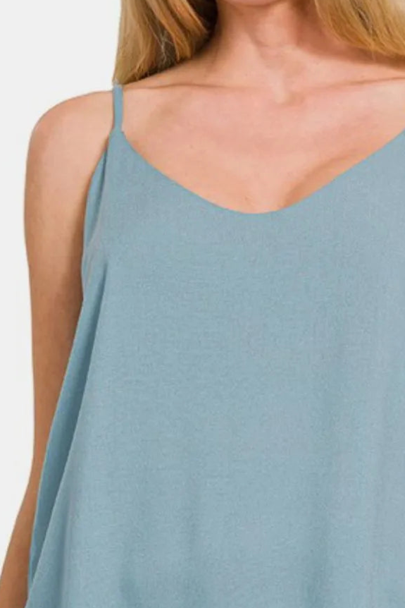 2 Layered Rayon Slub Woven Cropped Camisole / BLUE GREY