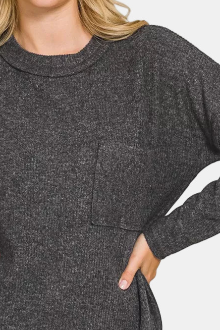 Ribbed Brushed Melange Hacci Sweater / BLACK