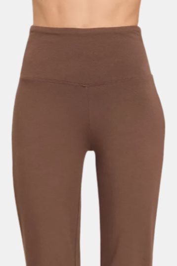 Wide Waistband Yoga Flare Pants / BROWN
