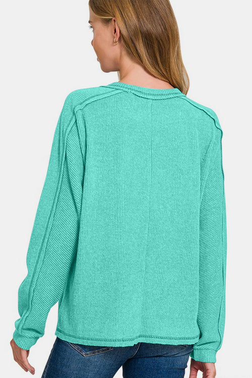 Brushed Ribbed Hacci Round Neck Sweater