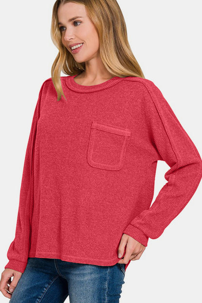 Brushed Ribbed Hacci Round Neck Sweater