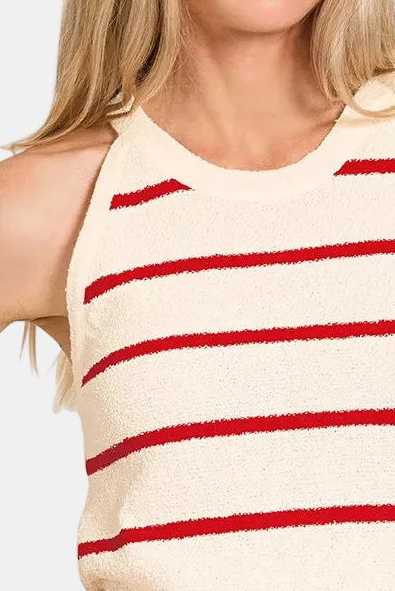Stripe Sweater Tank Top / CREAM/RUBY
