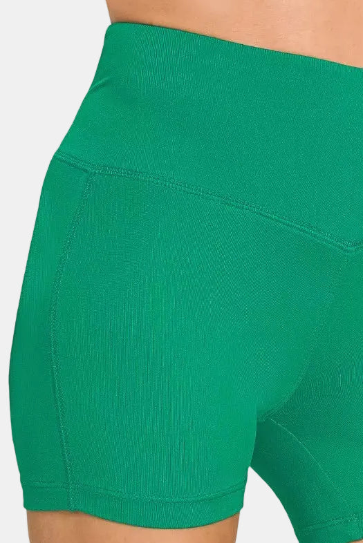 Brushed Microfiber Wide Waistband Biker Shorts / K GREEN