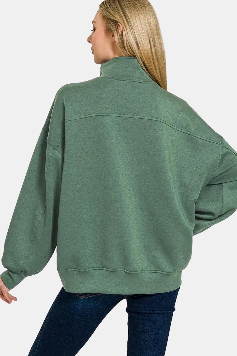 Scuba Half Zip Pullover With Pockets / BROWN