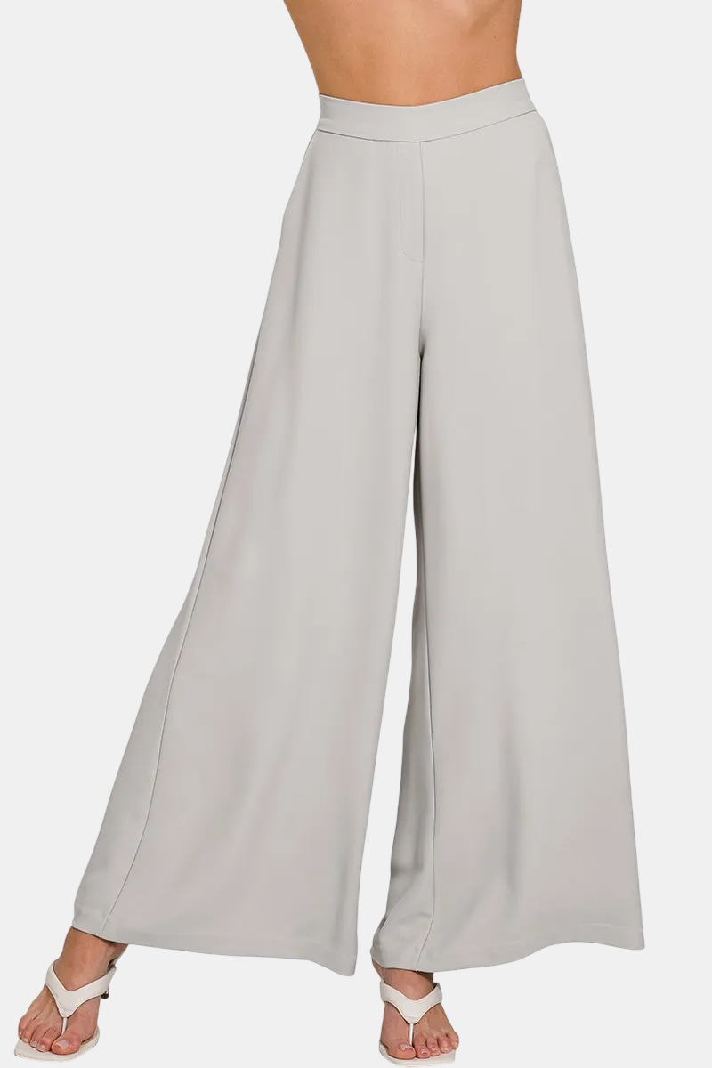Relaxed Fit Elastic Waisted Wide Leg Pants / LT GREY