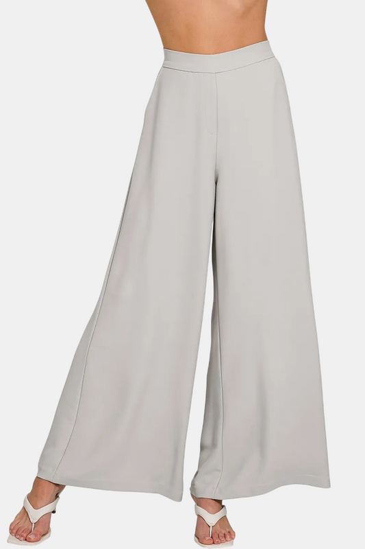 Relaxed Fit Elastic Waisted Wide Leg Pants / LT GREY