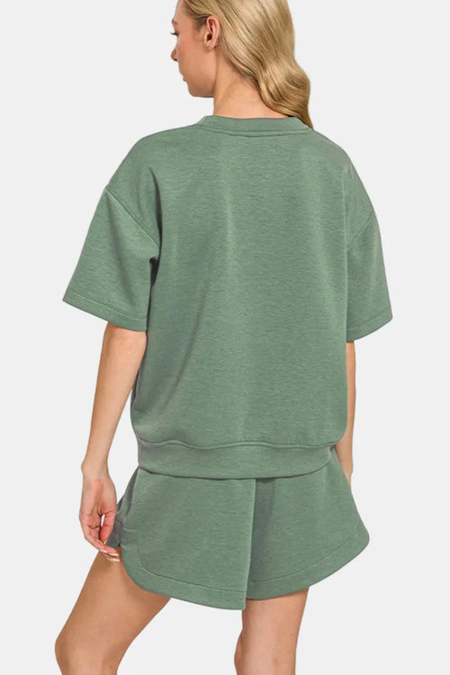Scuba Round Neck Top & Dolphin Shorts Set / COCOA