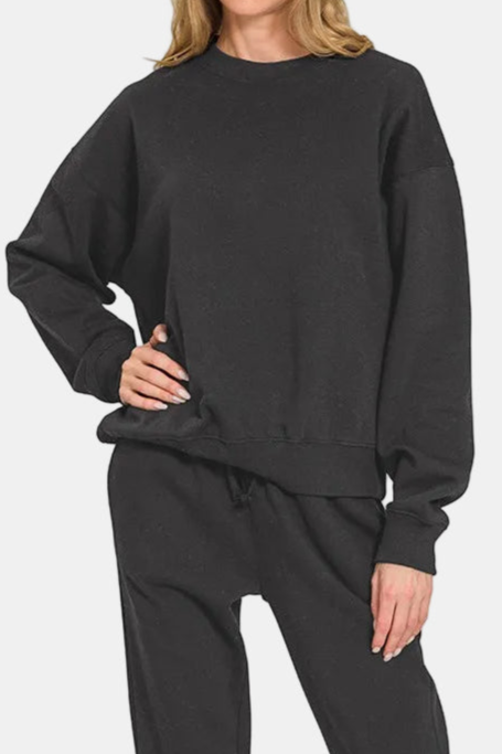 Fleece Long Sleeve Pullover & Jogger Set / BLACK