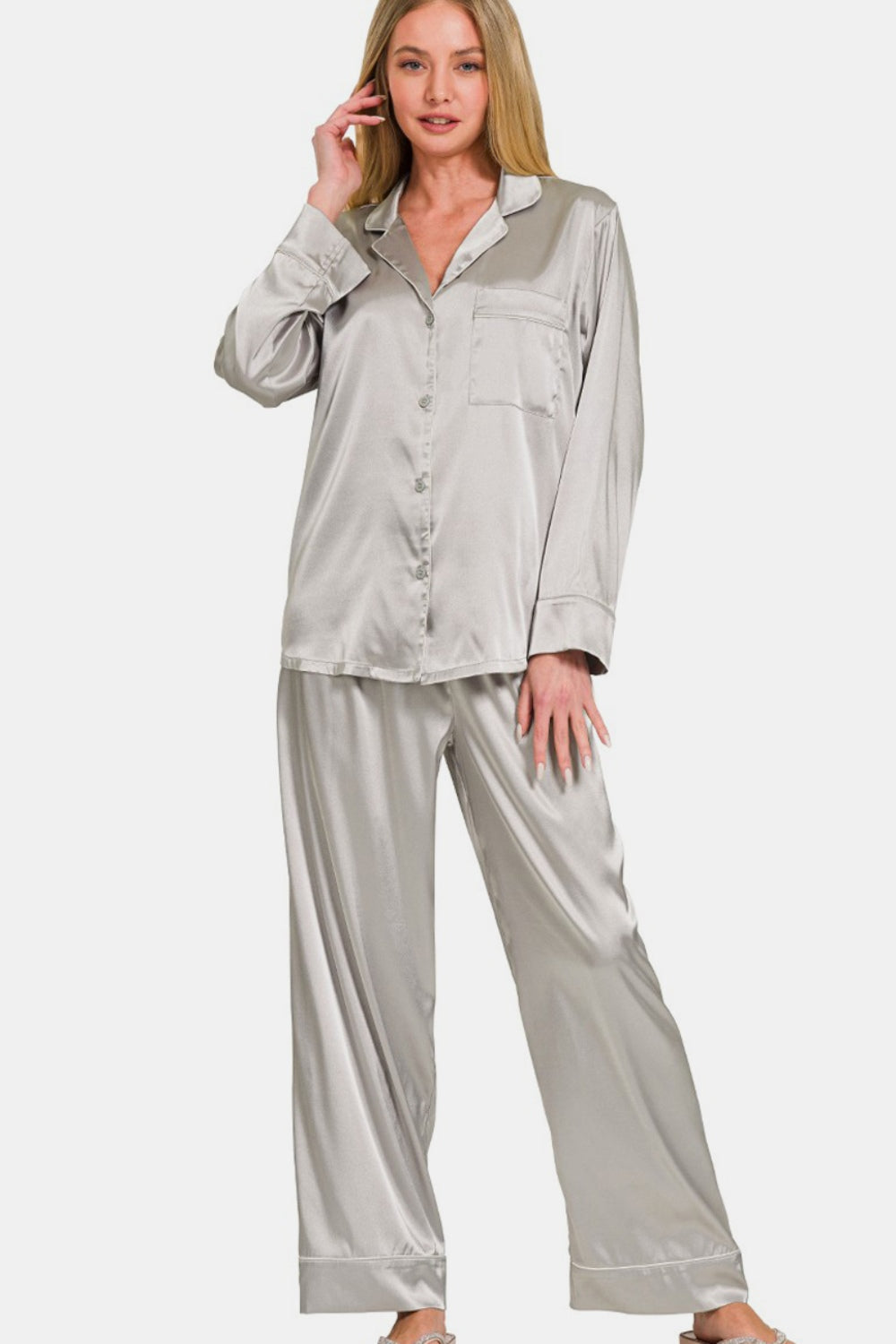 Satin Long Sleeve Pajama Set