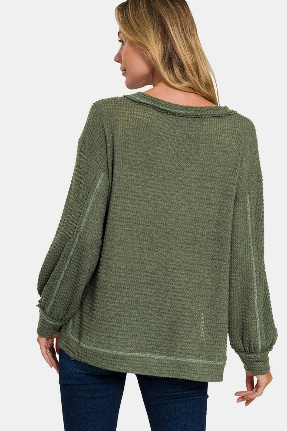 Hi-Low Exposed Seam Long Sleeve Top