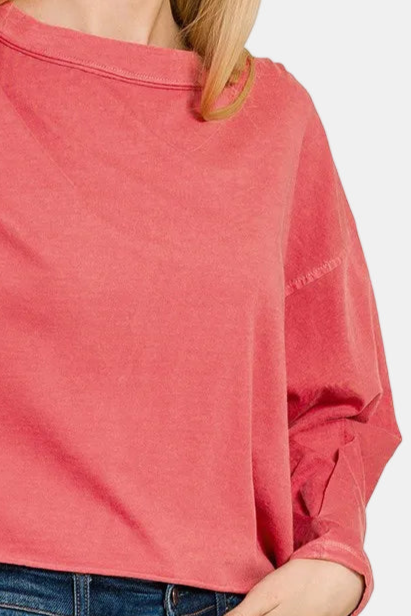 Pigment Dye & Enzyme Washing Oversized Round Neck Tee / RUBY