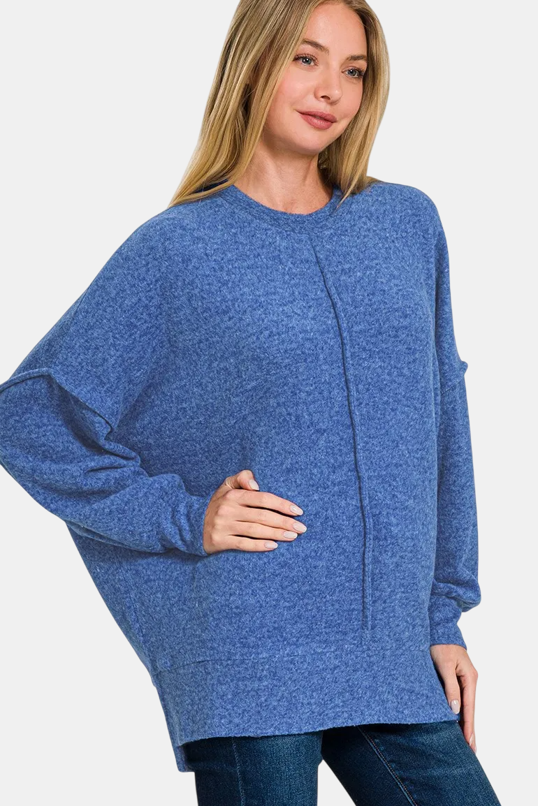 Brushed Melange Hacci Oversized Sweater / LT NAVY