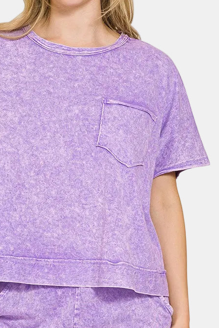 Halo Snow Washed Boxy Top & Shorts Set / VIOLET