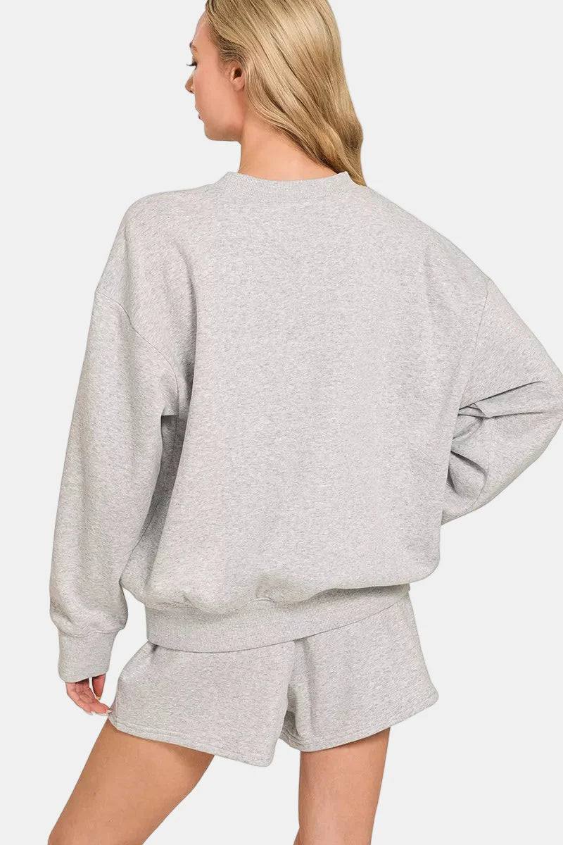 Fleece Long Sleeve Sweatshirt & Shorts Set / DK OLIVE