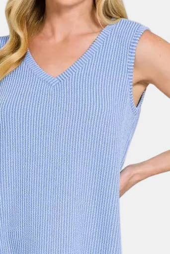 Raised Rib Sleeveless Mini Dress / CORNFLOWER BLUE