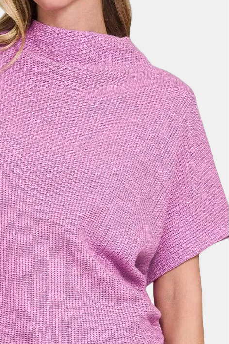 Side Shirred Mock Neck Sweater / MAUVE