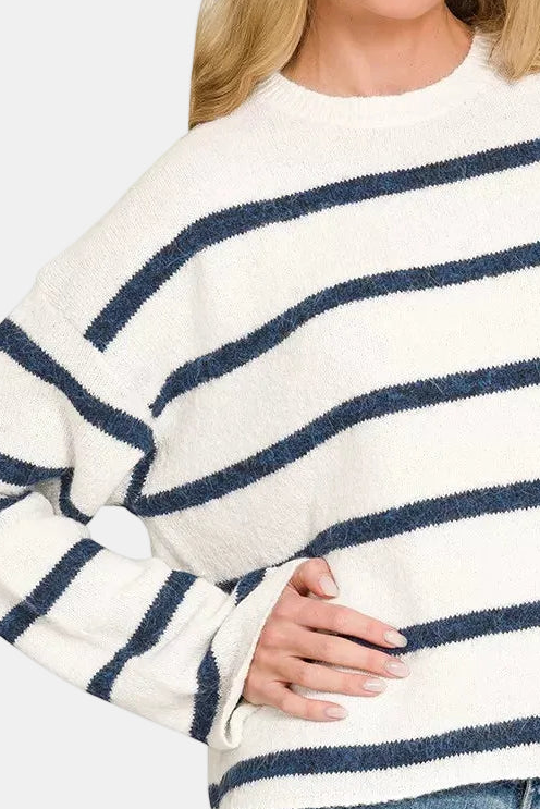 Wool Blend Striped Sweater / NAVY