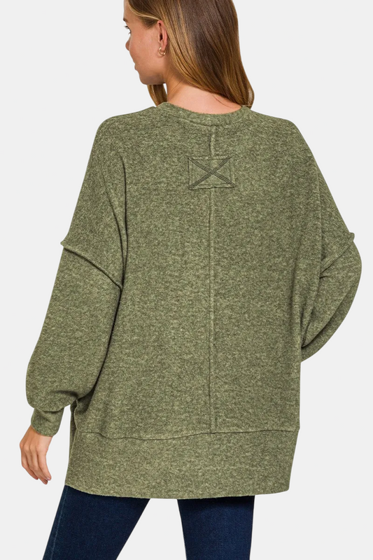 Brushed Melange Hacci Oversized Sweater / DK OLIVE