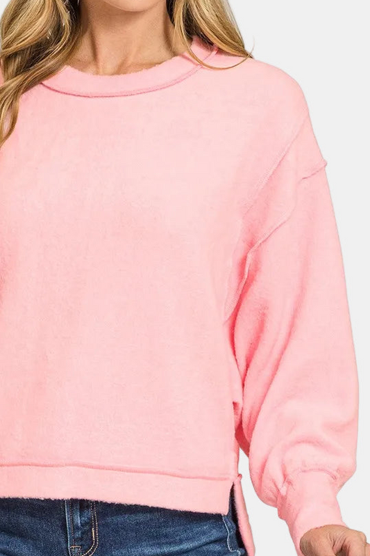 Brushed Melange Hacci Oversized Exposed Seam Sweater / DK PINK