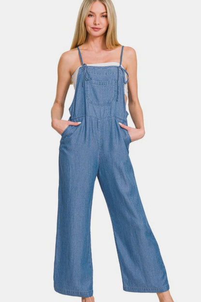 Adjustable Strap Enzyme Washed Jumpsuit