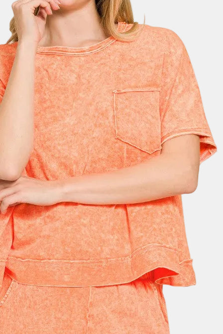 Halo Snow Washed Boxy Top & Shorts Set / ORANGE