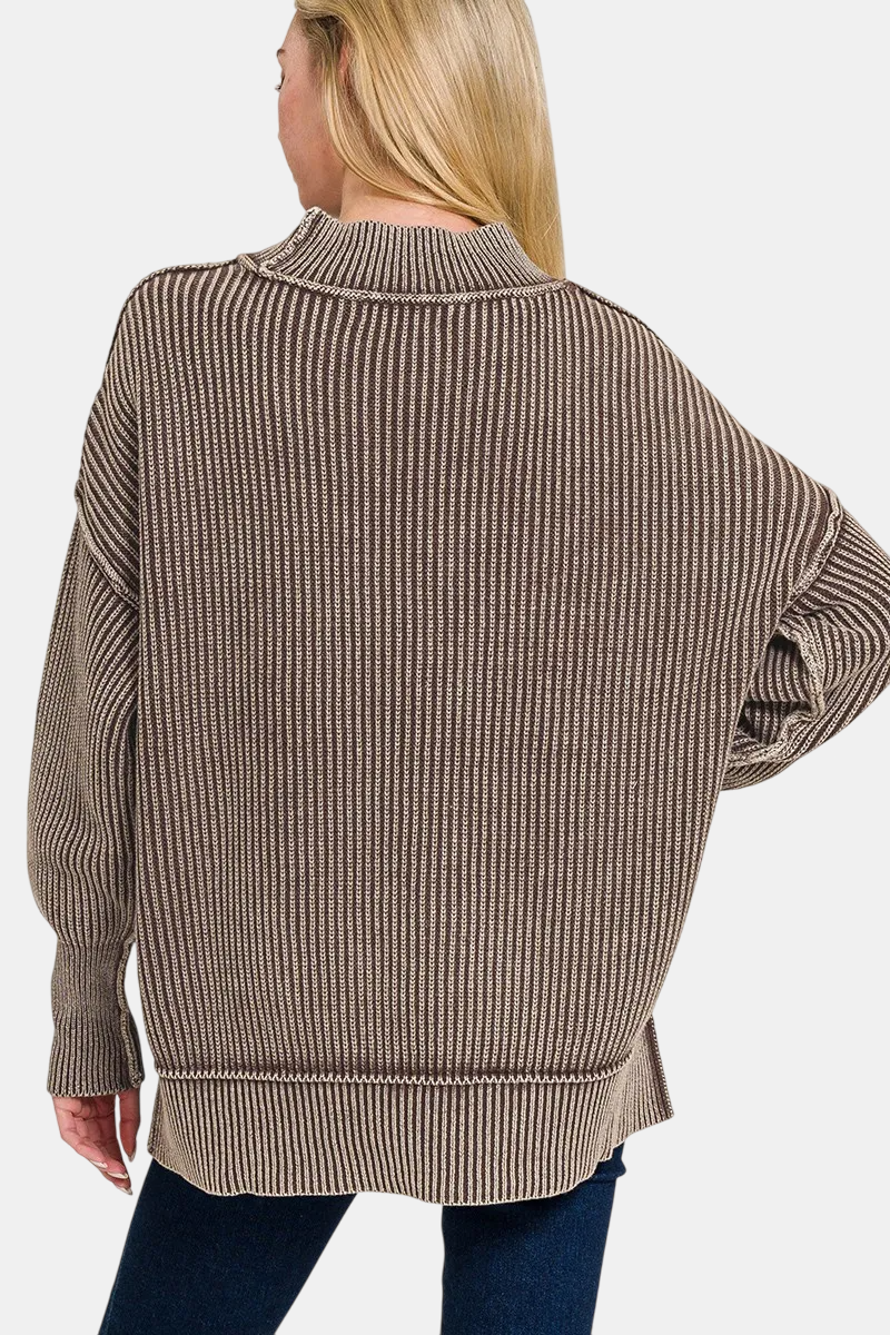 Washed Side Slit Oversized Sweater / BROWN