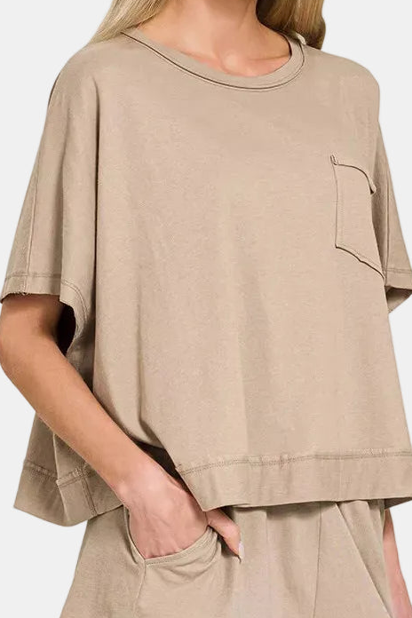 Exposed Seam Boxy Top & Shorts Set / ASH MOCHA