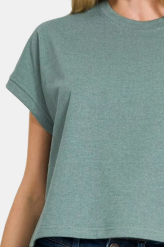 Premium Cotton Relaxed Crop Tee / H ASH JADE