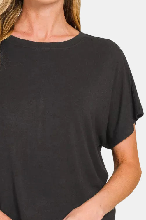 Cropped Round Neck Tee / BLACK
