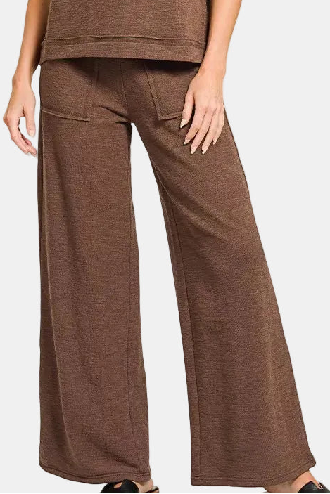 Cotton Slub Short Sleeve Tee & Long Pants Set / BROWN