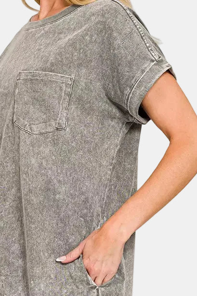 Halo Washed Premium Cotton T-Shirt Dress / ASH BLACK